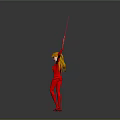 Female Character With Red Bodysuit Long Blonde Hair Holding Red Spears Standing Against Dark Background