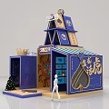 Blue China Pavilion Exhibition Booth With 2023 Sign Christmas Trees And Figure Model