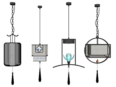 Chinese Style Pendant Chandeliers With Various Designs Tassels And Lotus Decoration 3d model