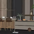 Elegant Modern Bar Counter Interior With Pendant Lighting Stools Flower Vase And Countertop