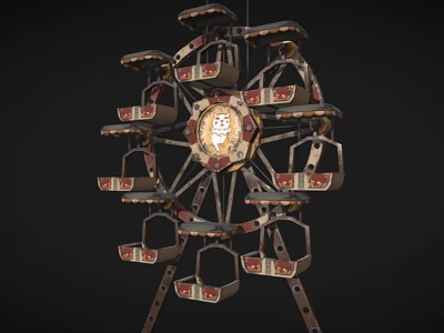 Vintage Ferris Wheel With Decorative Cabins And Central Clock Design 3d model