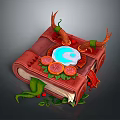 Enchanting Red Book with Glowing Blue Center Decorative Leaves Red Berries and Horn Like Structures