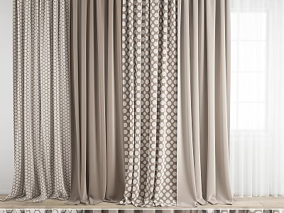 Modern Patterned And Solid Color Beige Curtains With Sheer White Panels For Home Decor 3d model