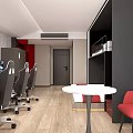 Modern Hotel Guest Room Interior With White Bed Pillows Gray Walls And Red Accent