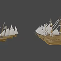 Classic Sailing Ship With White Sails And Wooden Hull On Blue Background