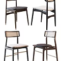 Set of Four Modern Leisure Chairs With Rattan Backs Wooden Frames And Upholstered Seats