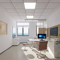 Modern Medical Office Interior With Desk Computer Chair Window Painting Plant And Natural Light