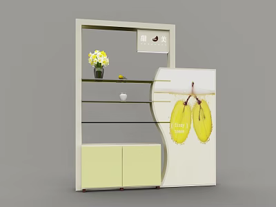 Modern Display Cabinet Shelf With Multiple Shelves Vase Flowers And Curved Panel Design 3d model
