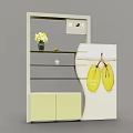 Modern Display Cabinet Shelf With Multiple Shelves Vase Flowers And Curved Panel Design
