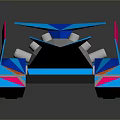 Futuristic Blue And Pink Racing Car With Geometric Patterns And Sleek Design