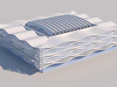 Modern Architectural Building With Wavy Roof And Layered Glass Facade Structure Design 3d model