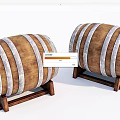Decorative Wooden Barrels With Metal Hoops On Sturdy Wooden Stands