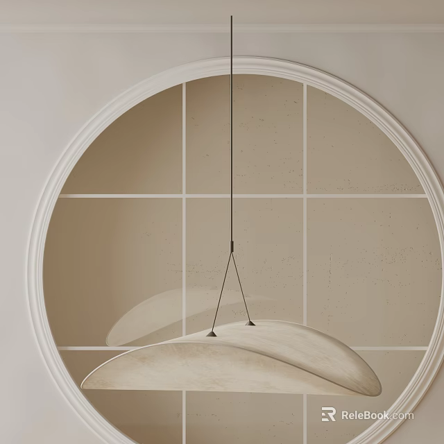 Modern Minimalist Chandelier With Curved Lampshade And Circular Frame In Neutral Interior Space 3d model 
