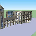 European Architecture Design With Arched Windows Clock Tower And Modern Glass Curtain Wall