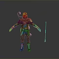 Man In Hooded Brown Tunic With Green Belt Leather Gloves Snake Accessory And Spear