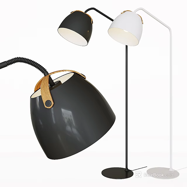 Modern Black And White Floor Lamp With Wooden Accent And Adjustable Shade 3d model 