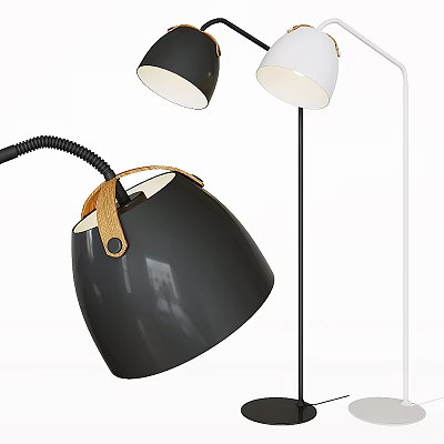 Modern Black And White Floor Lamp With Wooden Accent And Adjustable Shade 3d model