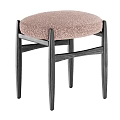 Modern Round Sofa Stool With Soft Yellow Velvet Cushion And Sturdy Dark Solid Wood Legs
