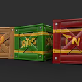 Colorful Building Blocks Boxes in Brown Green Red with Question Mark MINE TNT Labels
