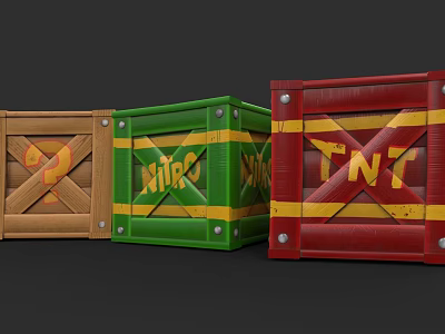 Colorful Building Blocks Boxes in Brown Green Red with Question Mark MINE TNT Labels 3d model