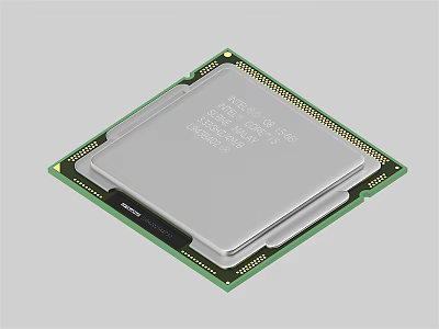 Industrial CPU Processor With Metal Casing Green Edge Circuit Board And Technical Markings 3d model
