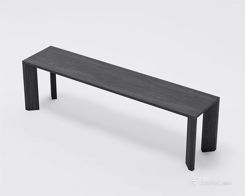 Long Minimalist Dark Wooden Public Bench with Modern Design for Public Spaces 3d model 