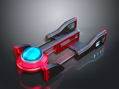 Cosmic Spaceship Design With Red And Black Frame And Blue Central Sphere 3d model