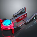 Cosmic Spaceship Design With Red And Black Frame And Blue Central Sphere