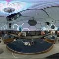 Modern KTV Interior With Hexagonal Wall Panels Large Screen Sofa Seating And Chandelier 3d model