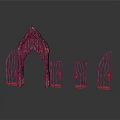 Gothic Style Architectural Scene Components With Arched Doorway And Carved Panels