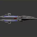 Futuristic Science Fiction Spaceship Model With Sleek Design And Blue Thrusters