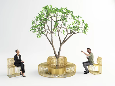 Public Wicker Chairs Under Big Tree In Outdoor Public Space With People Sitting 3d model