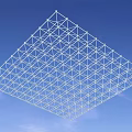 White Geometric Grid Structure As Architectural Roof Component With Sky Background