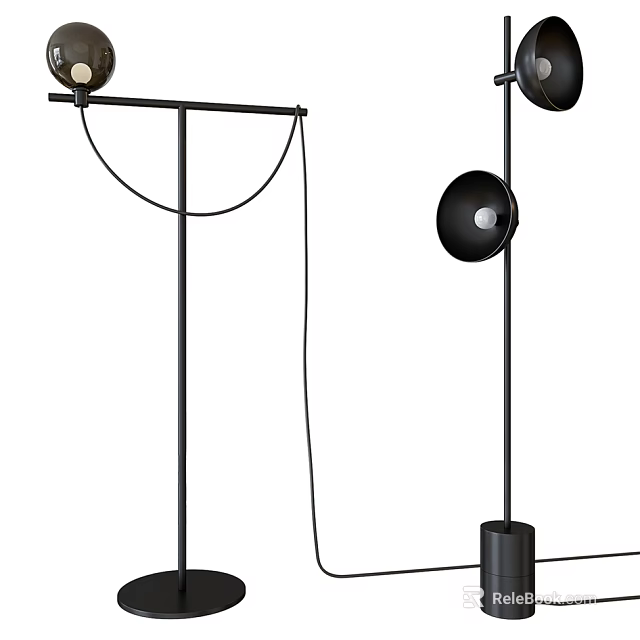Modern Black Floor Lamp With Metal Frame Adjustable Head And Round Shade 3d model