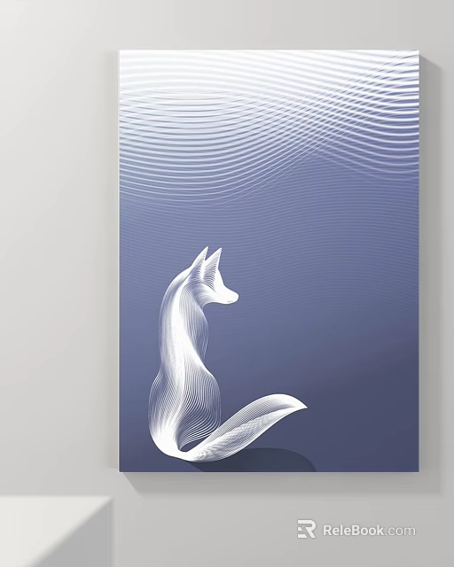 Abstract White Fox Animal Painting With Blue Background And Wavy Lines 3d model 