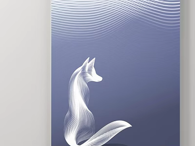 Abstract White Fox Animal Painting With Blue Background And Wavy Lines 3d model