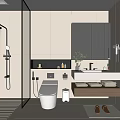 Modern Bathroom Interior Design With Glass Shower Enclosure White Toilet And Vanity
