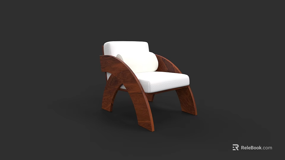 Elegant Modern Single Chair With White Cushion And Curved Wooden Frame Design 3d model 