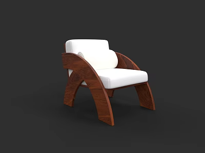 Elegant Modern Single Chair With White Cushion And Curved Wooden Frame Design 3d model