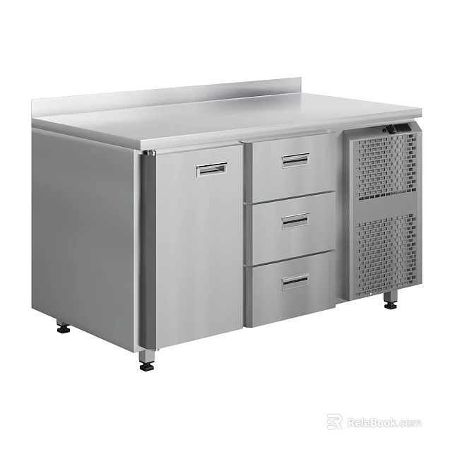 Stainless Steel Commercial Kitchen Workbench With Drawers Cabinet Storage And Ventilation Panels 3d model 