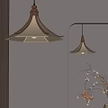 Modern Elegant Pendant Light With Light Shade Bronze Frame Wooden Decor Panel Mirror Reflection 3d model