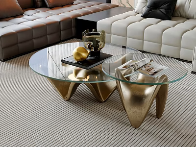 Elegant Modern Coffee Table With Glass Top And Golden Geometric Legs Design 3d model