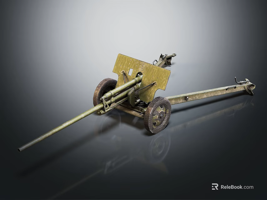 Vintage Military Cannon With Metal Wheels And Long Barrel Structure 3d model 