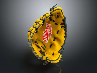 High Quality Wilson Yellow Baseball Glove With Red Logo And Stitches For Sports Use 3d model