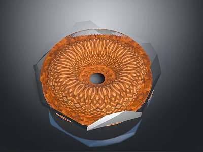 Decorative Transparent Polyhedron Ornament With Orange Spiral Texture Central Hole And Silver Base 3d model
