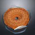 Decorative Transparent Polyhedron Ornament With Orange Spiral Texture Central Hole And Silver Base