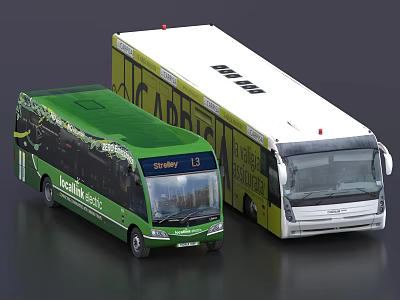 Green And White Yellow City Buses With Sunny 13 And Kaohsiung Metro Signage 3d model