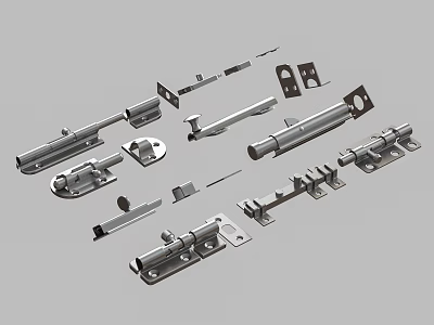 Assorted Stainless Steel Hardware Including Door Bolts Hinges And Fasteners 3d model