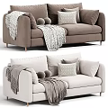Beige And Gray Upholstered Sofa Interior With Pillows Blanket And Pom Poms