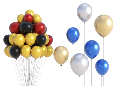 Vibrant Balloons in Red Yellow Black Gold Silver and Blue for Party Decoration 3d model